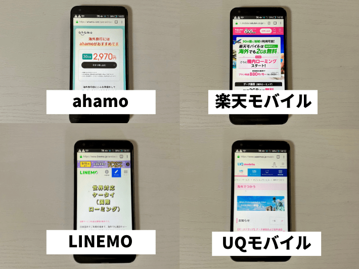 ahamoと他社格安SIMの海外ローミングを比較