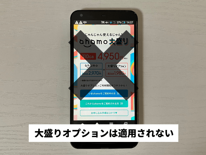 大盛りオプションは適用されない