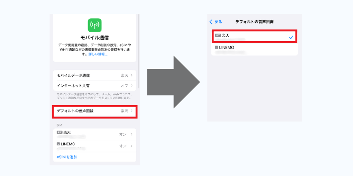 デフォルトの電話番号を選択する