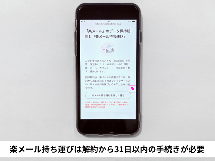 楽メール持ち運びは解約から31日以内の手続きが必要