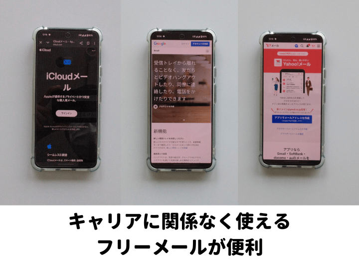 キャリアに関係なく使えるフリーメールが便利