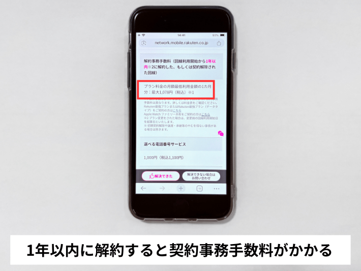 1年以内に解約すると解約事務手数料がかかる