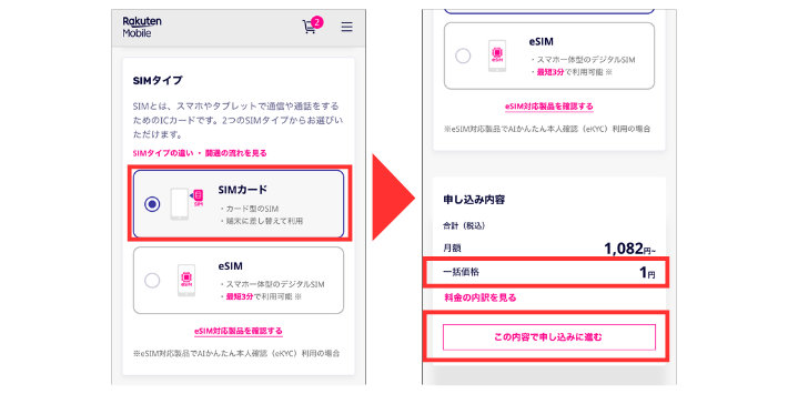 SIMタイプを選択する
