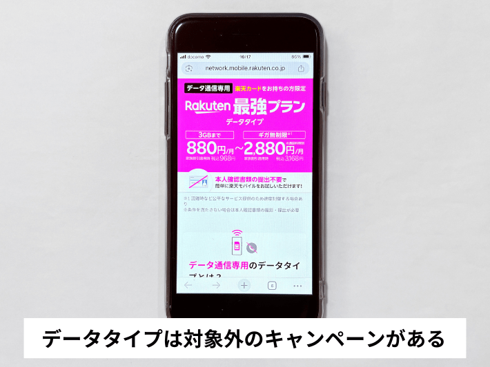 データタイプは対象外のキャンペーンがある