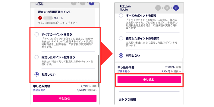使用ポイントを決め申し込む