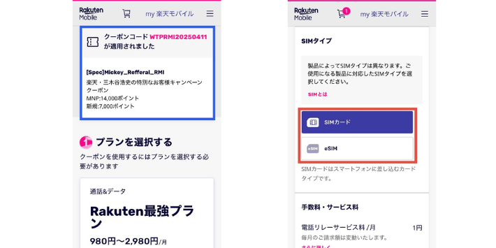 SIMタイプを選択する