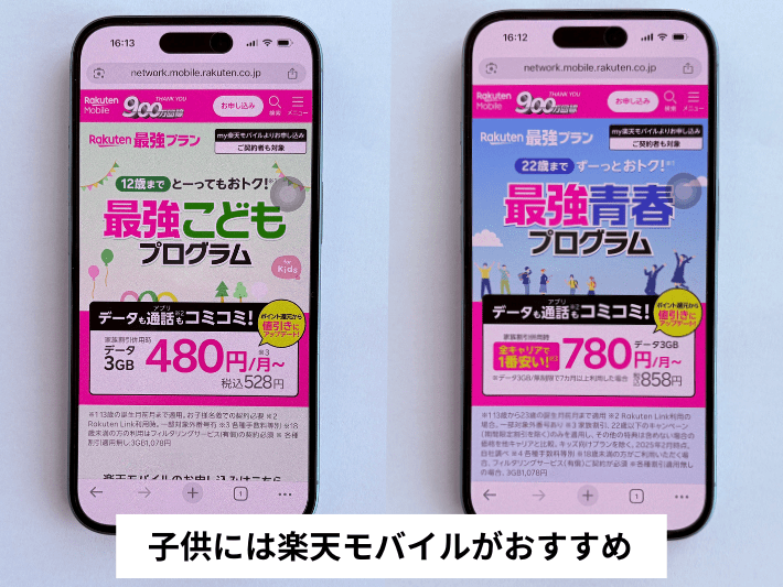 子供におすすめの格安SIMは楽天モバイル