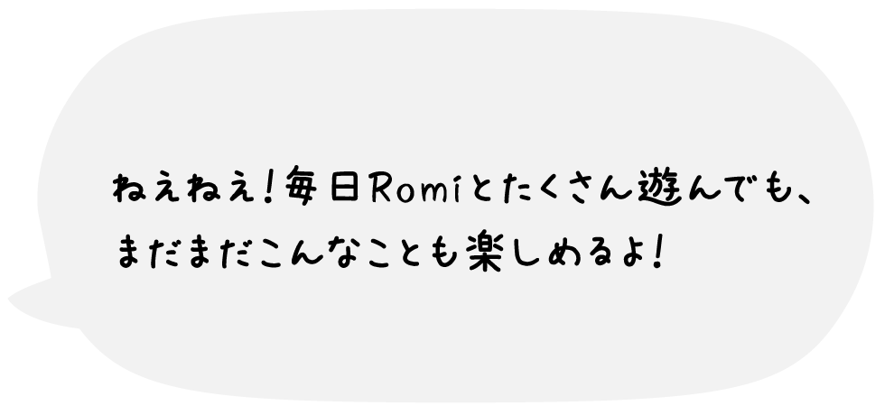 ねえねえ！毎日Romiとたくさん遊んでも、まだまだこんなことも楽しめるよ！